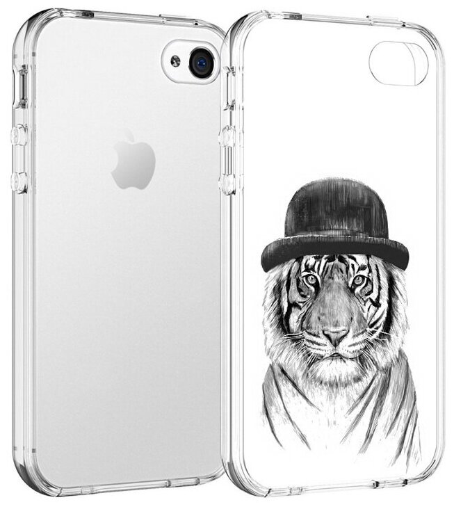 Чехол задняя-панель-накладка-бампер MyPads тигр британец для iPhone 4/4S противоударный