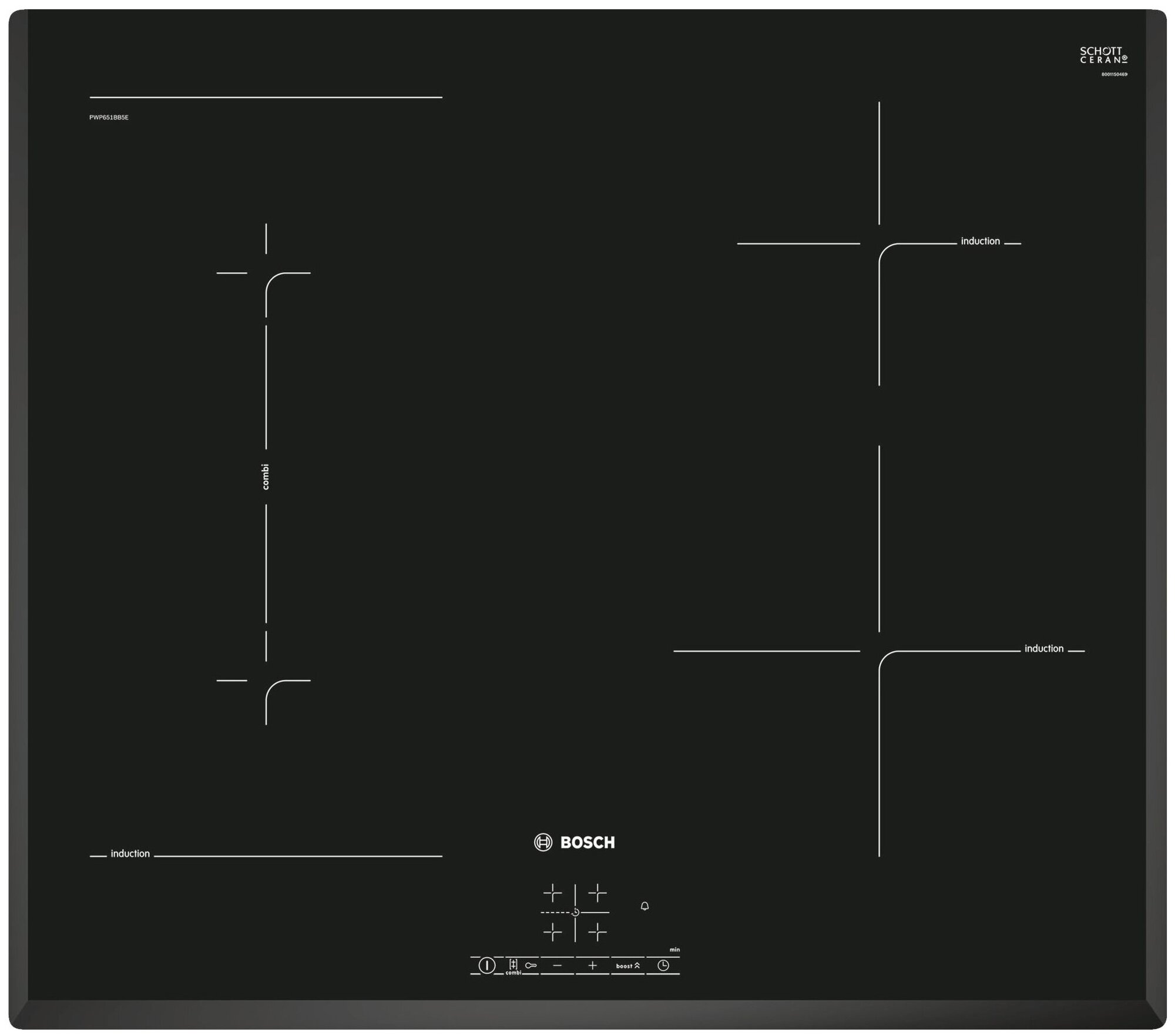 Электрическая варочная поверхность (индукция) Bosch PWP651BB5E (4 конф,сенс.упр,4.6 кВт)черная - фотография № 1