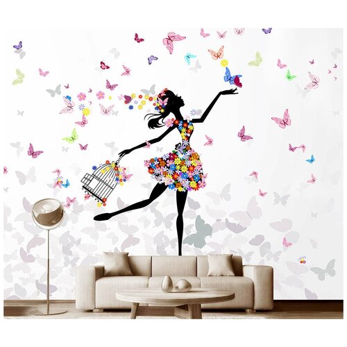 Фотообои на стену Модный Дом Девочка с бабочками 350x280 см (ШxВ)