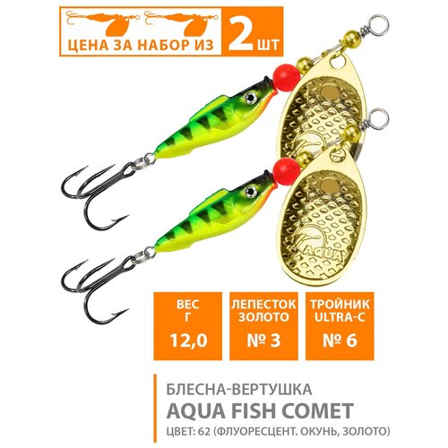 Блесна вертушка для рыбалки AQUA Fish Comet-3 12g цвет 62 2шт