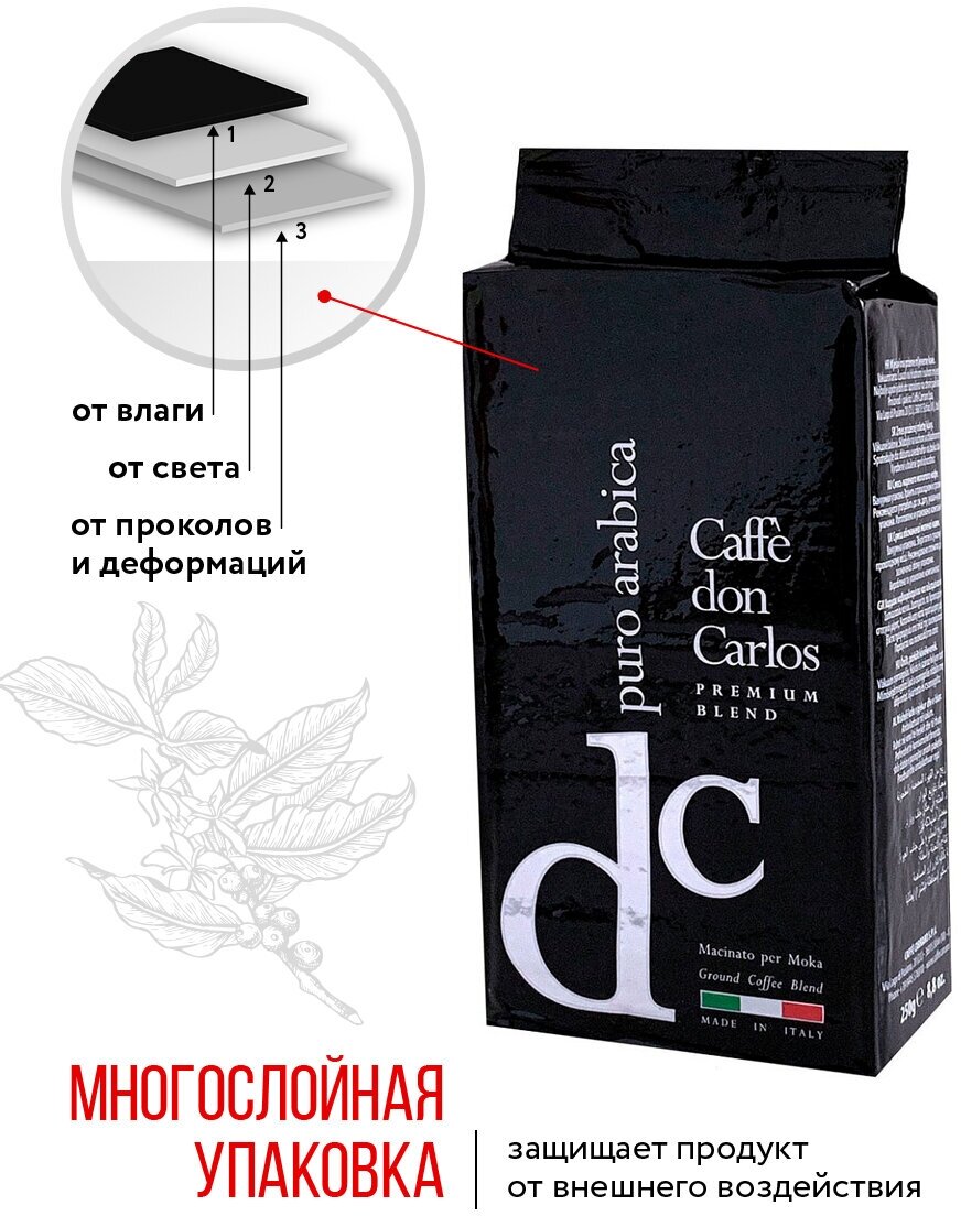 Кофе Don Carlos Puro Arabica молотый, 250гр Carraro - фото №10