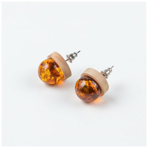 Серьги пусеты Amberprofi, янтарь, оранжевый