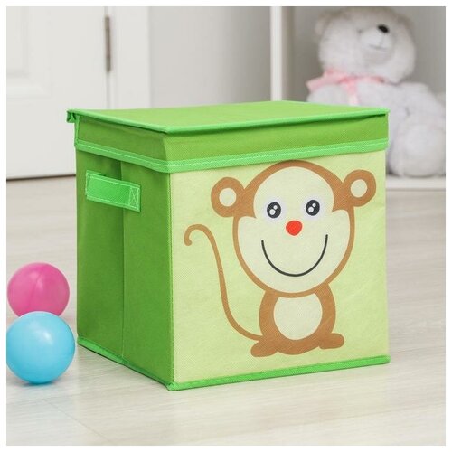 Коробки для игрушек Без бренда,Без бренда Короб для хранения с крышкой «Обезьянка», 25×25×25 см, цвет зелёный