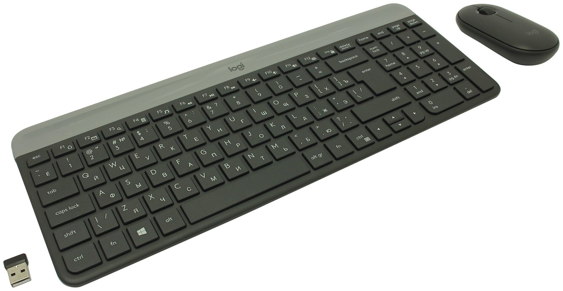 Комплект клавиатура + мышь Logitech MK470 Slim, графитовый, кириллица+QWERTY