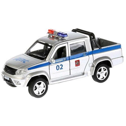 Полицейский автомобиль ТЕХНОПАРК UAZ Pickup (PICKUP-P), 12 см, серебристый машинка технопарк uaz hunter уаз хантер полиция дпс свет звук