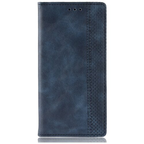 фото Чехол-книжка mypads для oppo realme 7 pro из качественной импортной кожи прошитый элегантной прострочкой ретро синий с магнитной крышкой
