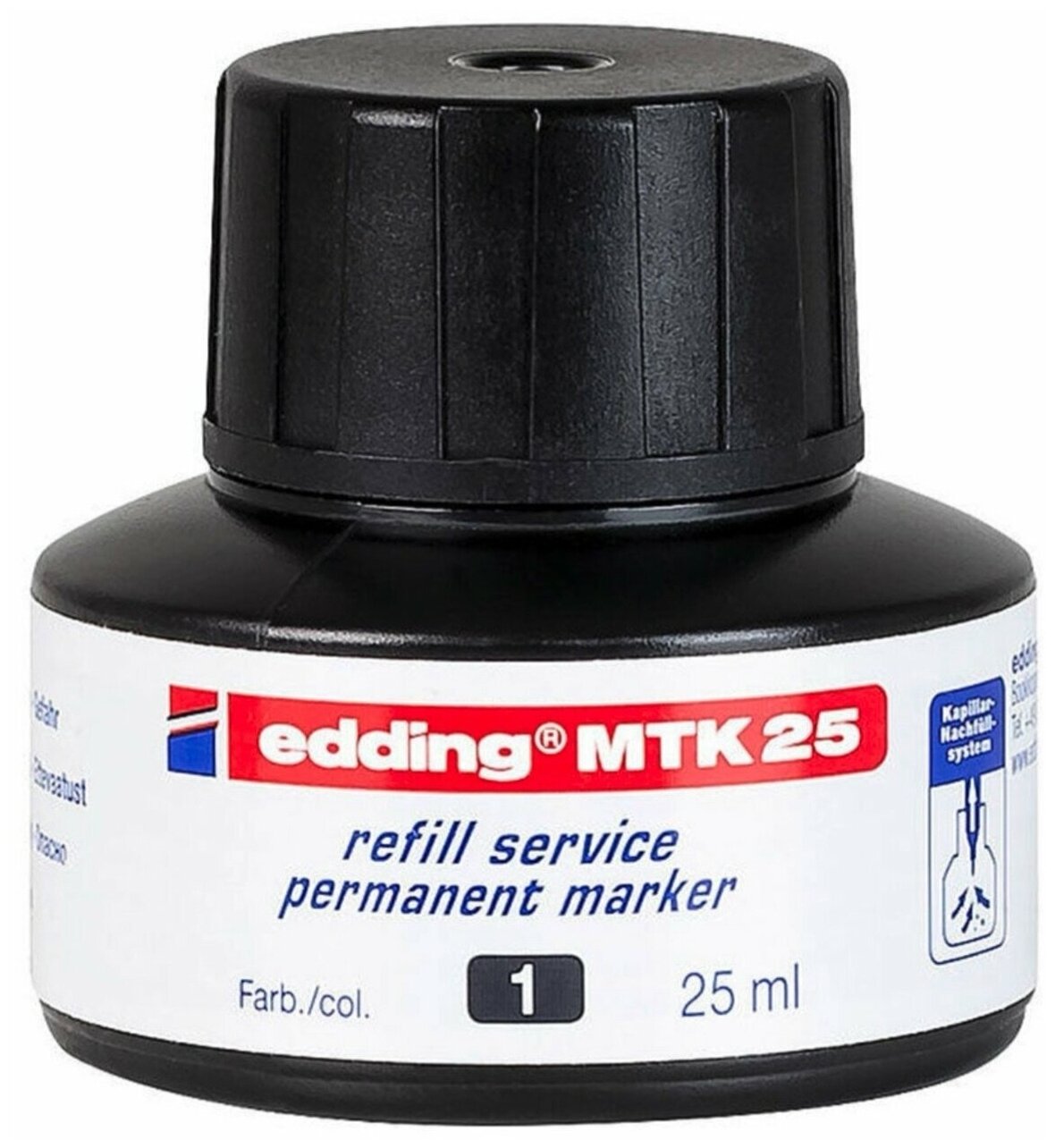 Заправка перманентная EDDING MTK 25 капиллярная система чернила для заправки перманентных маркеров 25 мл черная