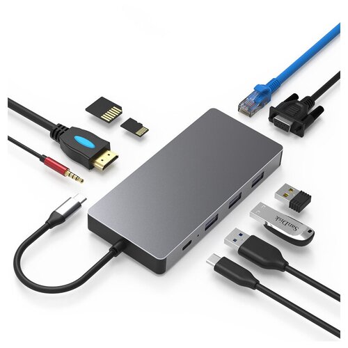 Док-станция USB Type-C 10-в-1, концентратор, расширитель портов