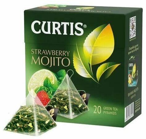 Чай зеленый Curtis Strawberry Mojito Клубничный Мохито, 20 пирамидок х 2 упаковки - фотография № 2