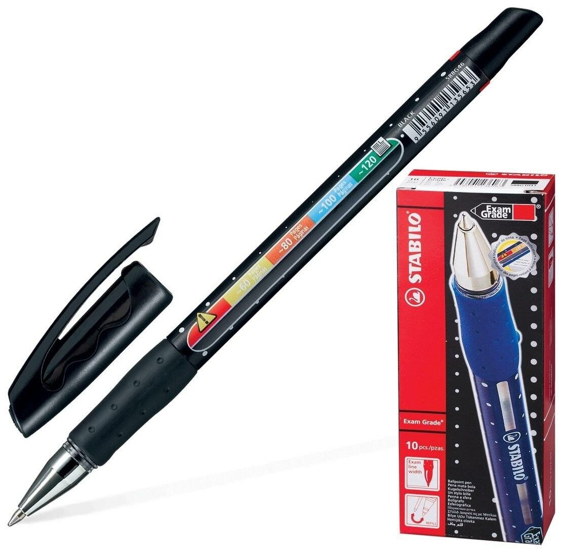 Ручка шариковая Stabilo Exam Grade, корпус черный, узел 0,8 мм, линия 0,4 мм, черная (588/G-46)