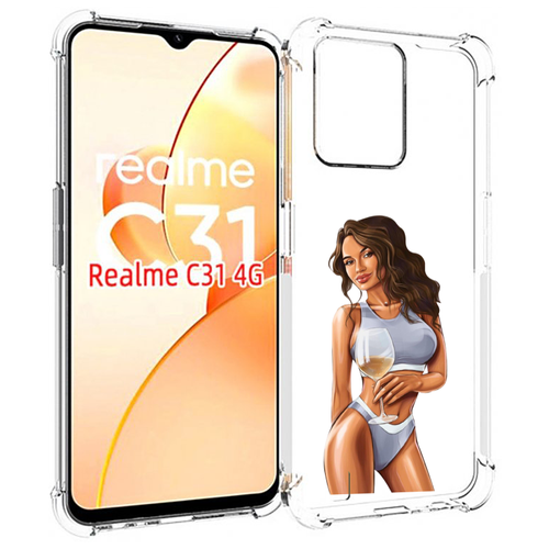 Чехол MyPads девушка-в-сером-купальнике- женский для OPPO Realme C31 задняя-панель-накладка-бампер