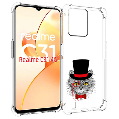 Чехол MyPads кот в шляпе для OPPO Realme C31 задняя-панель-накладка-бампер