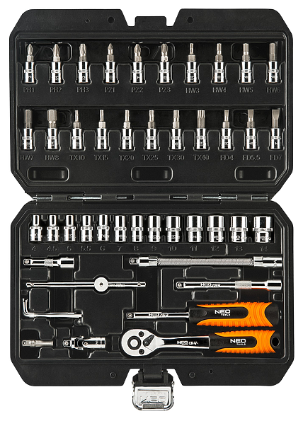 NEO 08-660 08-660_набор головок с трещоткой! 46 шт., 1/4' CrV\