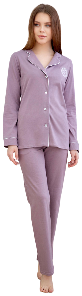 Женская пижама Валерия Розовый размер 54 Кулирка Лика Дресс рубашка с застежкой на пуговицы отложным воротником брюки прямые с карманами - фотография № 1