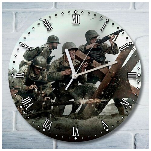 Настенные декоративные часы УФ с ярким рисунком, диаметр 28см игры Call of Duty WWII (кол оф дьюти, PS, Xbox, PC, Switch) 5163