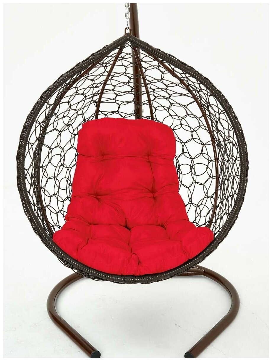 Подвесное кресло-кокон Yova Bubble из эко-ротанга, стойка венге, подушка трапеция красная - фотография № 5