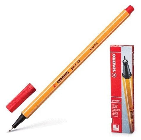 Ручка капиллярная Stabilo Point, корпус оранжевый, толщина письма 0,4 мм, красная (88/40)