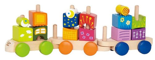 Каталка-игрушка Hape Fantasia Blocks Train (E0417), бежевый/зеленый/оранжевый