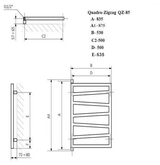 Quadro Zigzag VIP 60x50 (см) полотенцесушитель водяной QZ5-65 Белый - фотография № 5