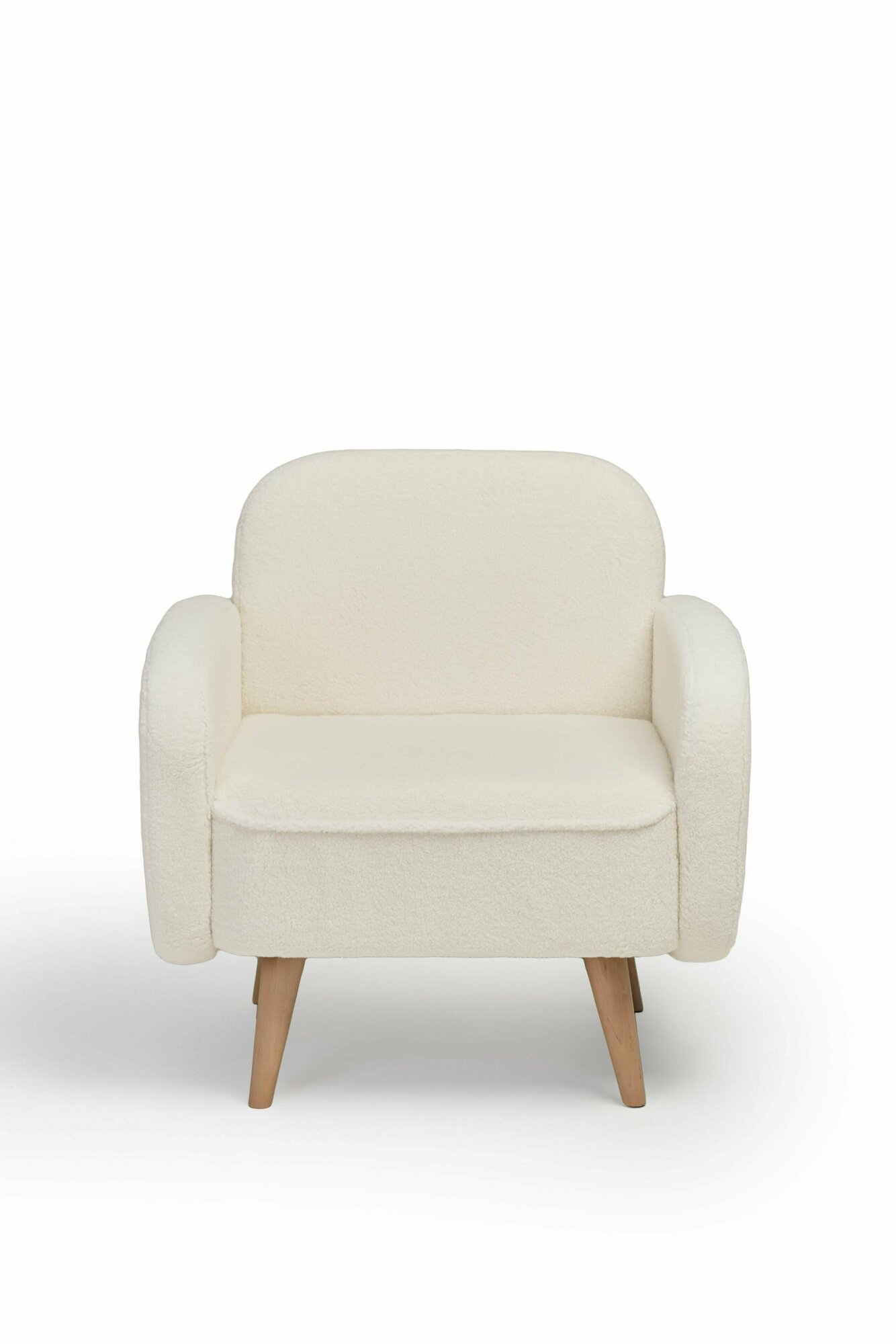 Кресло для отдыха Малютка, мягкое, с подлокотниками, на ножках, букле белый Lambeco 1