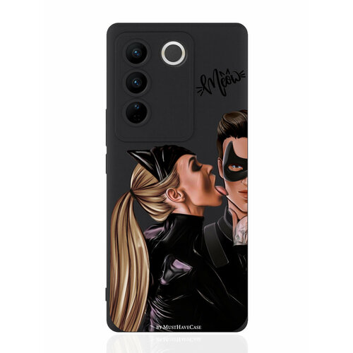 Чехол для смартфона Vivo V27 черный силиконовый Кошечка с парнем