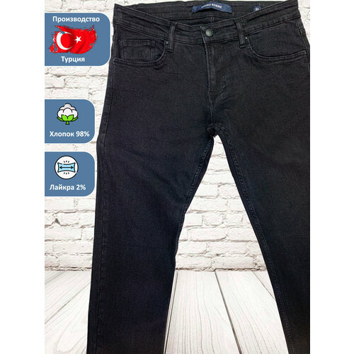 Джинсы зауженные INFOR\'S, прямой силуэт, средняя посадка, стрейч, размер W33 L36, черный