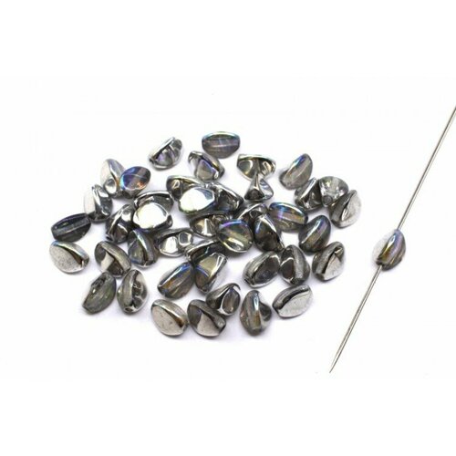 Бусины Pinch beads 5х3мм, отверстие 0,8мм, цвет 00030/98530 Crystal/Silver Rainbow, 755-054, 10г (около 117шт)