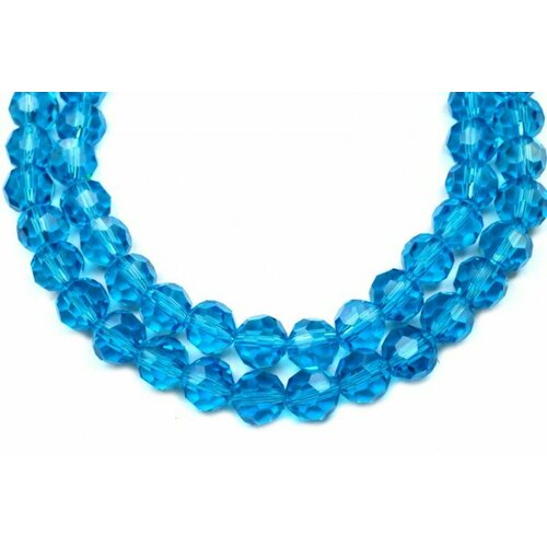 Бусина стеклянная граненая круглая 8мм, цвет голубой, прозрачная, 545-012, 10шт