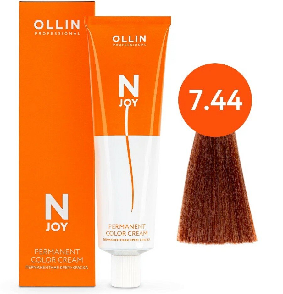 OLLIN Professional Стойкая крем-краска для волос N-Joy Color Cream, 7/44 русый интенсивно-медный, 100 мл