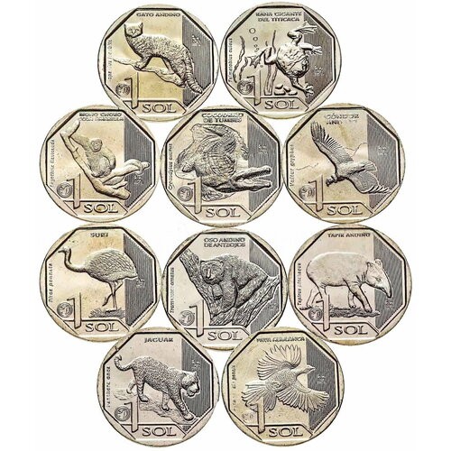 Набор монет 1 соль 2017-2019 Перу Фауна Перу UNC перу 1 соль 2017 г фауна перу острорылый крокодил