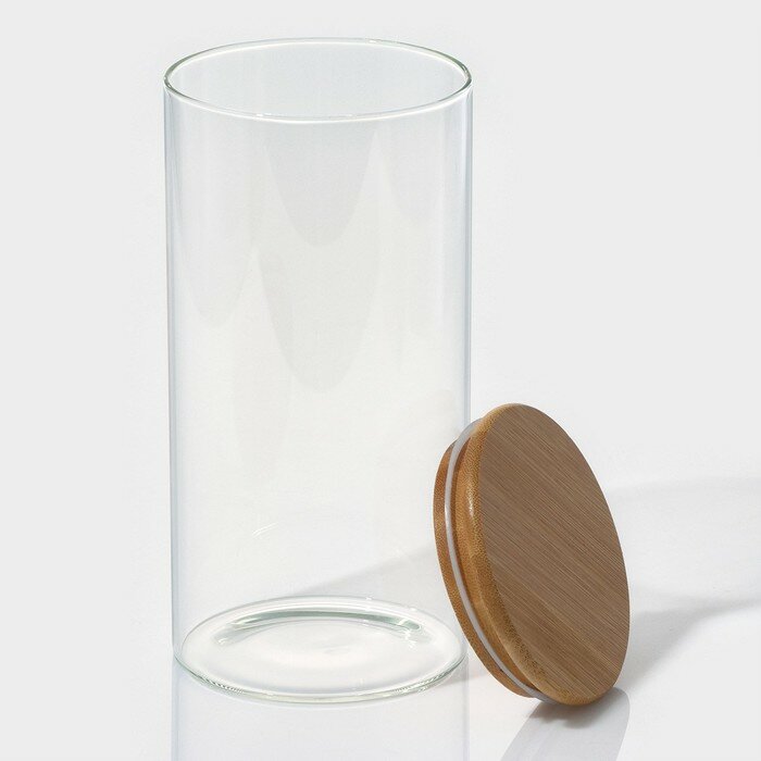 Банка стеклянная для сыпучих продуктов с бамбуковой крышкой Magistro «Эко», 1,3 л, 10×20,5 см (1шт.) - фотография № 3