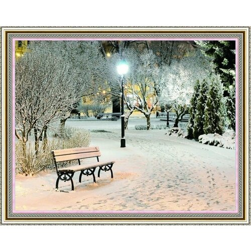 Алмазная мозаика на подрамнике 40х50 полная выкладка. Зима в парке