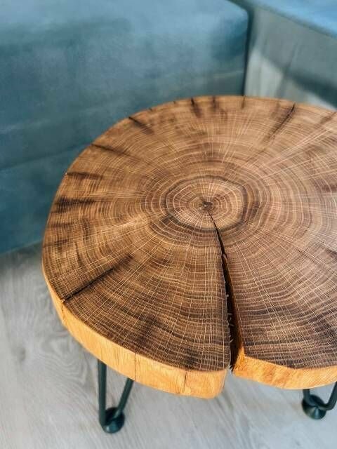 Стол журнальный Native Woods, лофт, слэб дуба, металлические ножки — фото 1