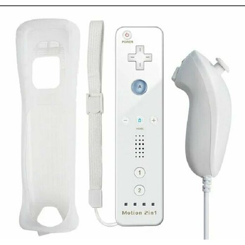 Геймпад Remote Plus Bluetooth + Nunchuk для консоли Wii/WiiU + накладка, белый