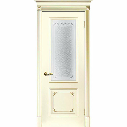 Дверь Смальта 14 Сатинат, шелкотрафаретная печать Слоновая кость ral 1013 патина золото (2000 х 700)