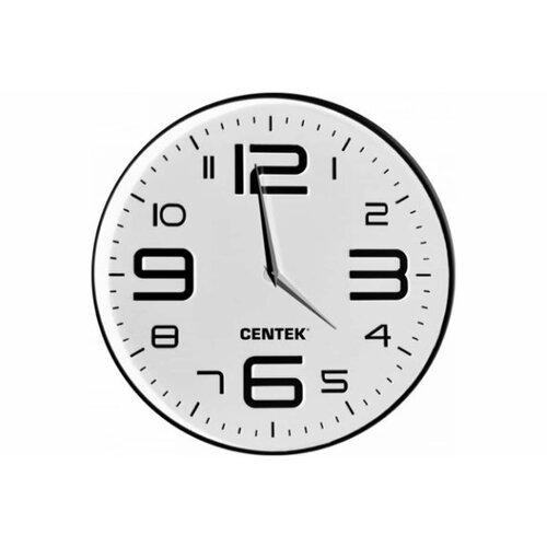 Настенные часы Centek белые, 30 см диаметром, круг, объемные цифры, плавный ход CT-7101 White