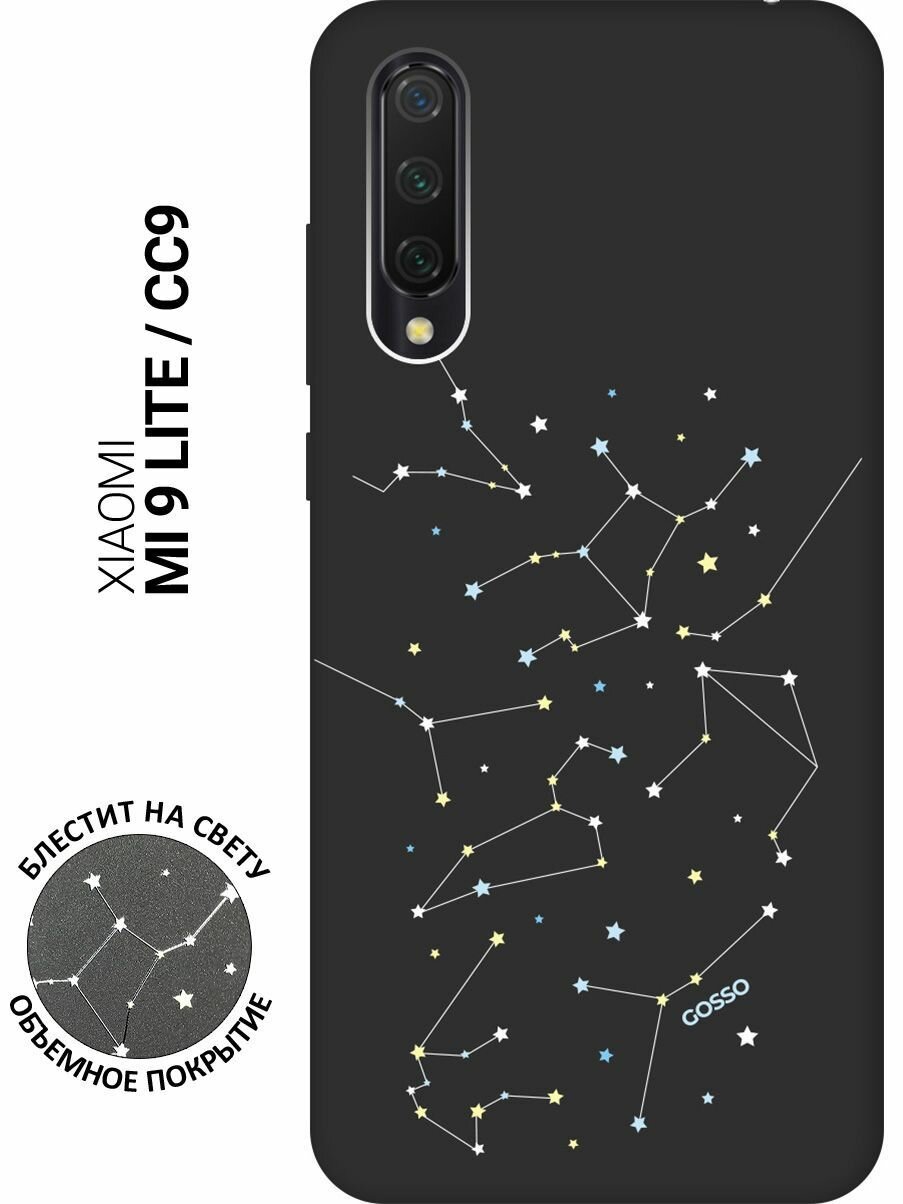 Ультратонкая защитная накладка Soft Touch для Xiaomi Mi 9 Lite, CC9 с принтом "Constellations" черная