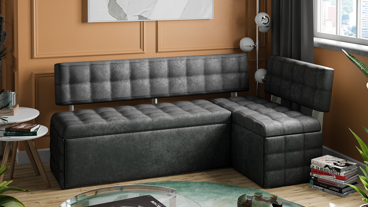 фото Скамья угловая со спальным местом Манчестер 196х116х81 Серый (без декор. подушек)