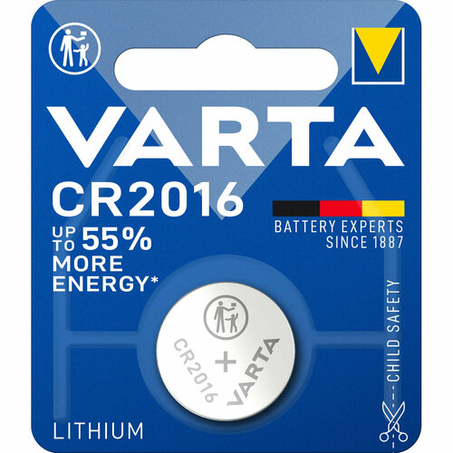 Батарейка Varta ELECTRONICS CR2016 BL1 Lithium 3V (6016) (1/10/100) Varta PRIMARY LITHIUM CR2016 (06016101401) батарейка cr2016 3v varta blister 100 шт