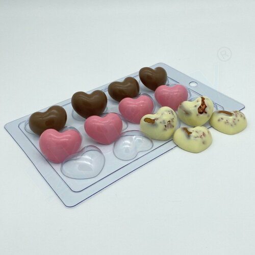 Сердце 40 (12 ячеек) - форма пластиковая для мыла, шоколада, свечей пластиковая форма шелковое сердце