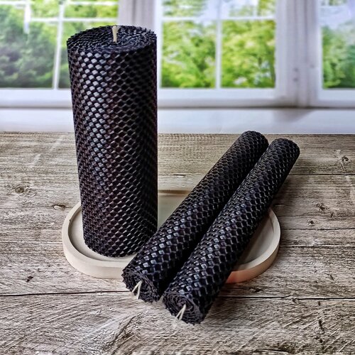 Свечи из вощины интерьерные черные, набор из 3 свечей