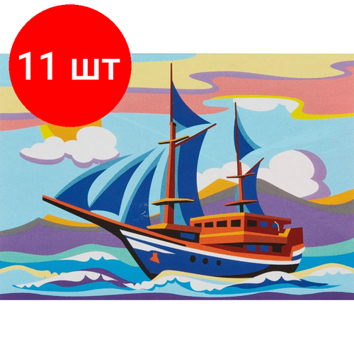 Комплект 11 наб, Картина по номерам для малышей транспорт Корабль набор Ркн-110