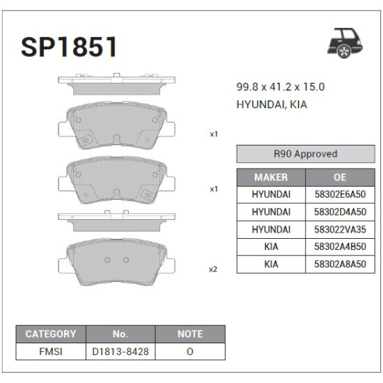 Колодки тормозные задние Sangsin Brake для Hyundai SONATA 14-, 4 шт