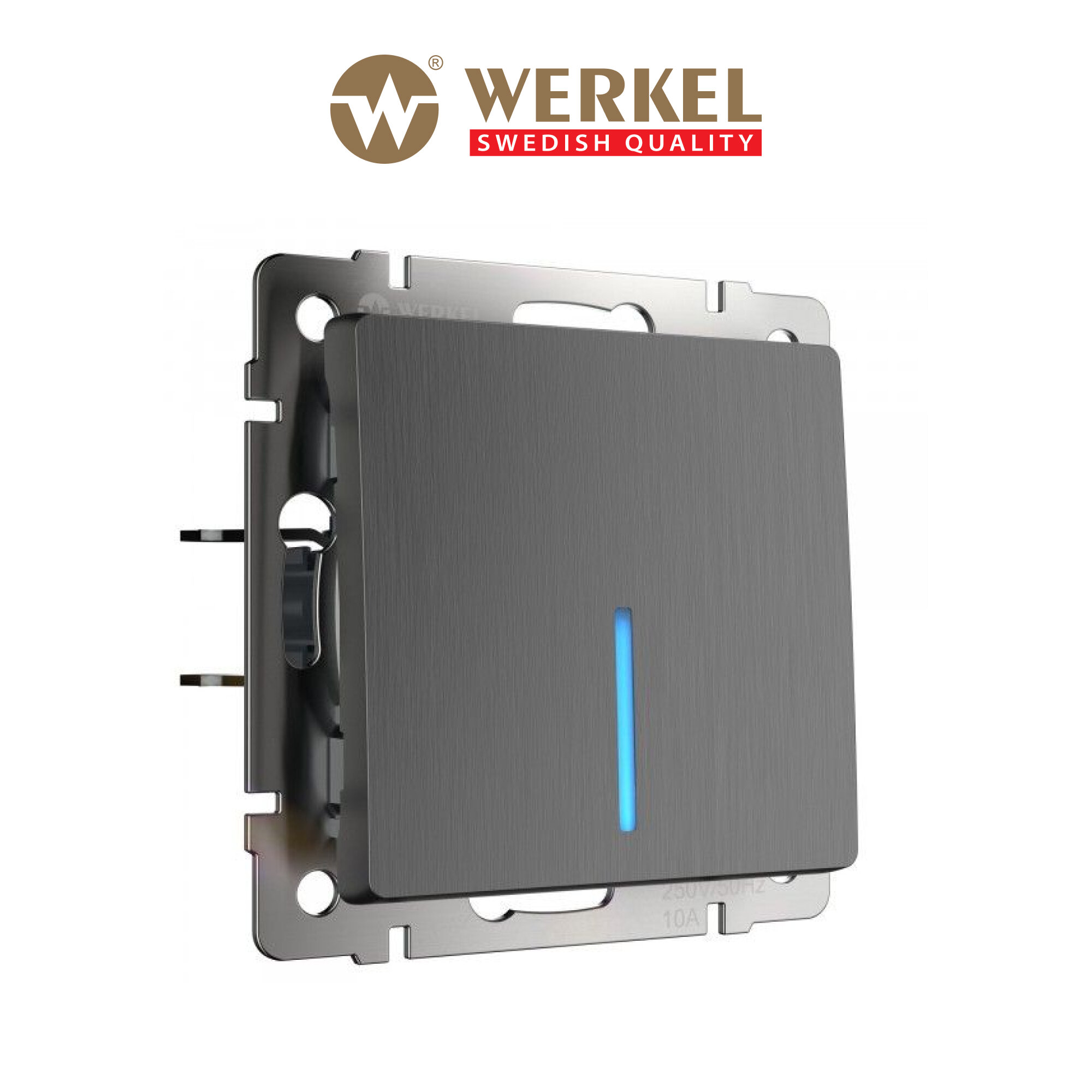 Встраиваемый выключатель одноклавишный с подсветкой Werkel W1110104 графит рифленый IP20