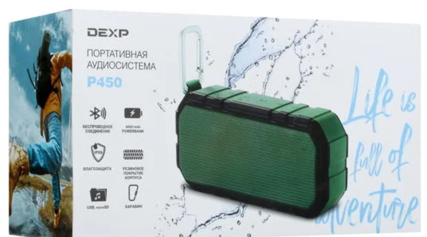 Портативная акустика DEXP P450, 6 Вт, зеленый