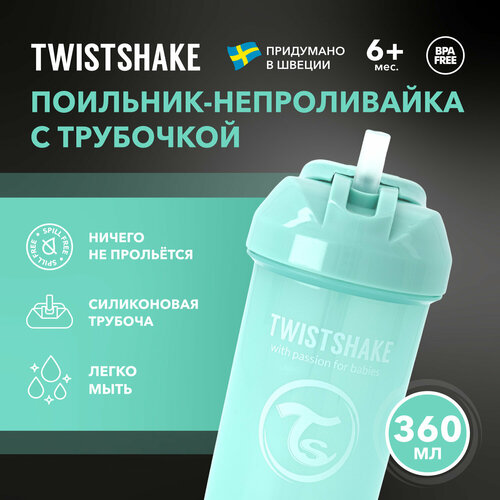 Детский поильник-непроливайка с трубочкой Twistshake Straw Cup, 360 мл, от 6 мес. Бирюзовый