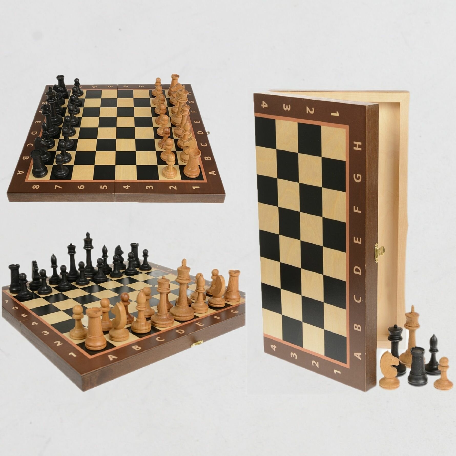 Шахматы деревянные складные подарочные с утяжеленными фигурами Классические, размер клетки 50мм, 50х50см