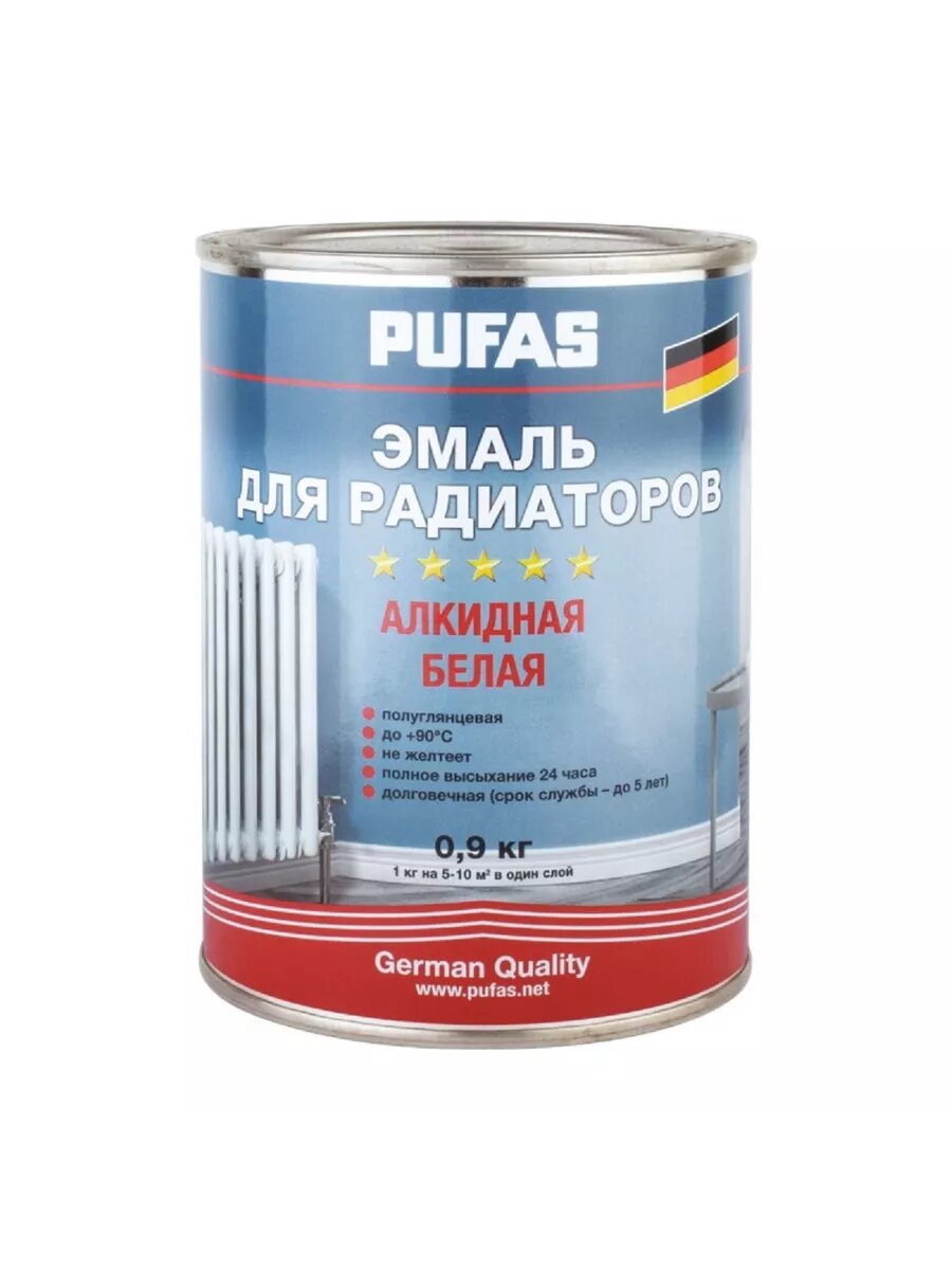 фото Эмаль для радиаторов PUFAS белая 0,9кг