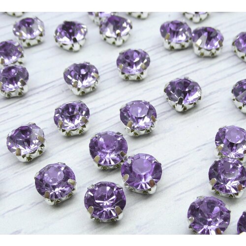 СЦ018НН88 Хрустальные стразы в цапах шатоны цвет сиреневый серебро размер 8х8 мм 10 шт 259₽