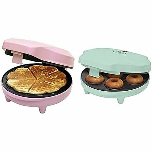 Вафельница Bestron для классических вафель-сердечек и пончиков в ретро-дизайне 700 Вт цвет розовый и мятный 1733500₽